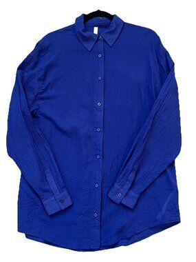 Fabletics Womens Cotton Voile Oversized Shirt Size Medium Button Up Admiral Blue